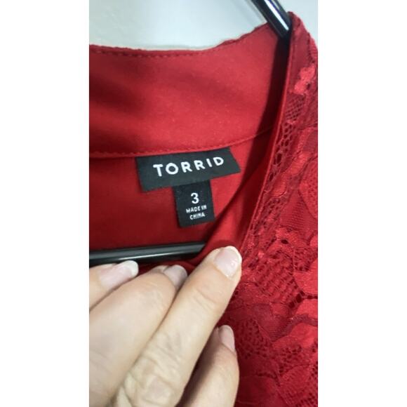 Torrid Sz 3 A Line Lace Overlay Cocktail Formal Pretty Red Party Dress - Picture 4 of 16